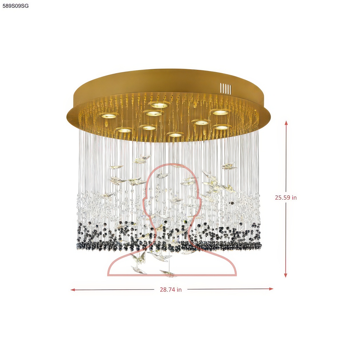Night Garden 9 Light Leaded Crystal Butterfly Flush Mount dimensions
