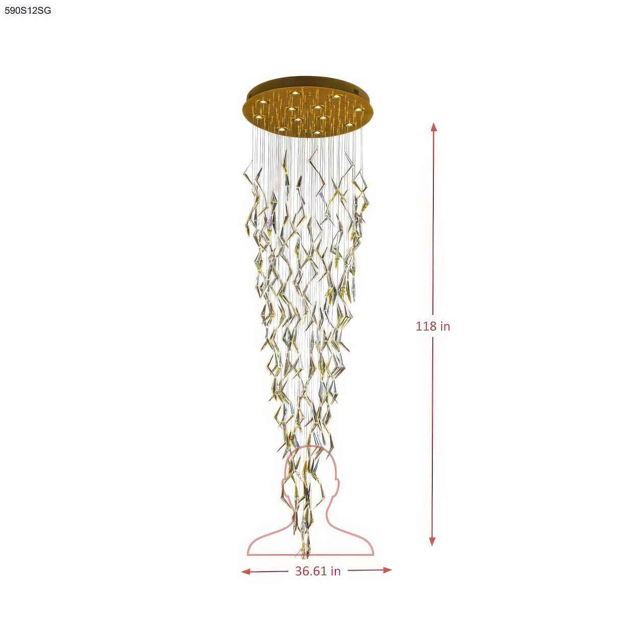 Downpour 12 Light Dimmable Pendant dimensions