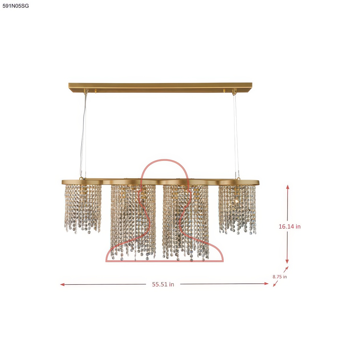 Deco Drippy 5 Light 60 inch Dimmable Linear Dining Pendant - Satin Gold dimensions