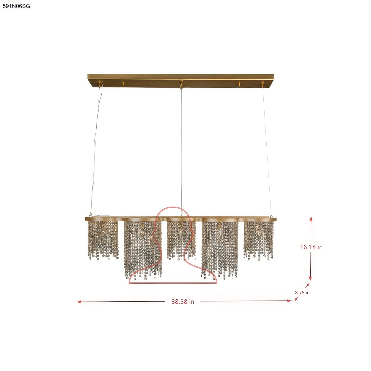 Deco Drippy 6 Light Dimmable Linear Dining Pendant dimensions