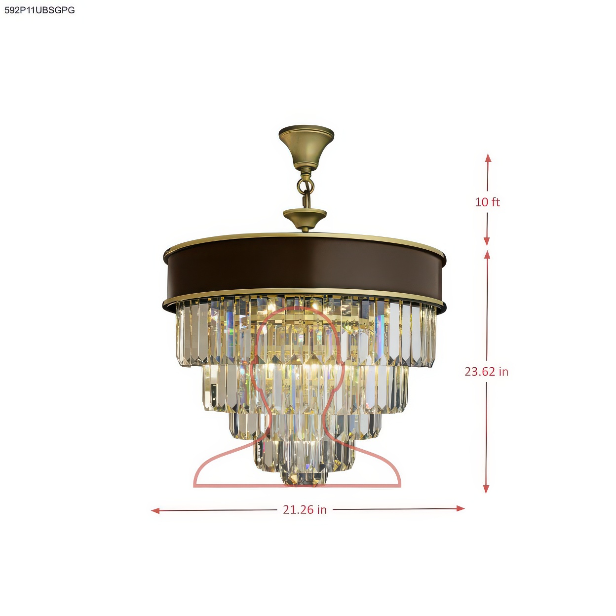 Strata 11 Light Dimmable Pendant Chandelier dimensions