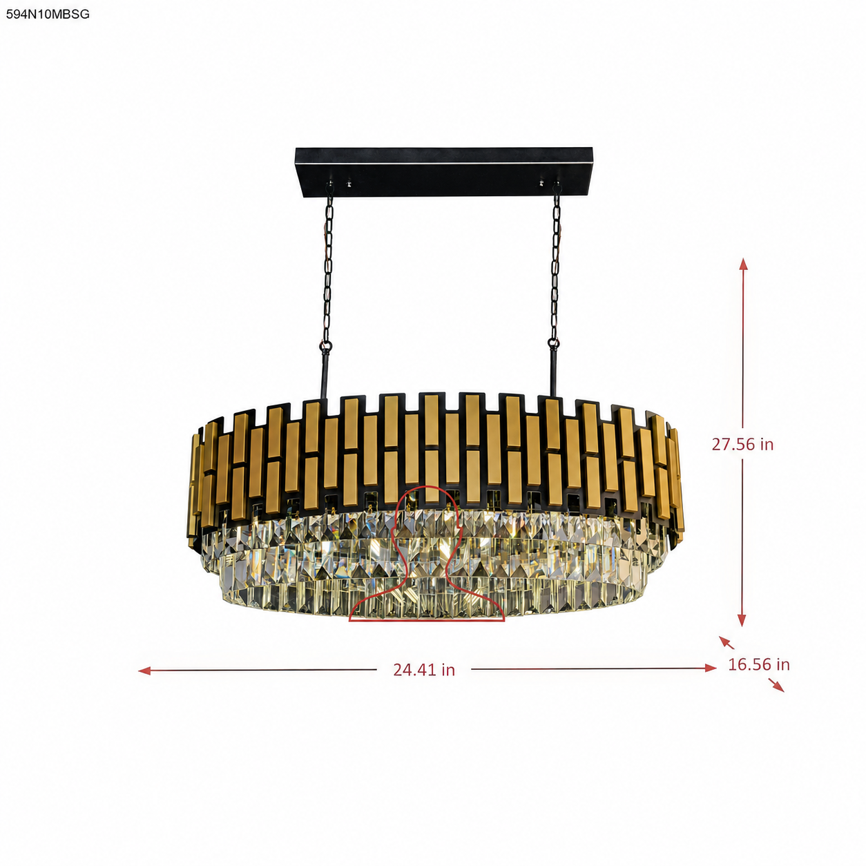 Black Tie 10 Light Dimmable Linear Pendant dimensions