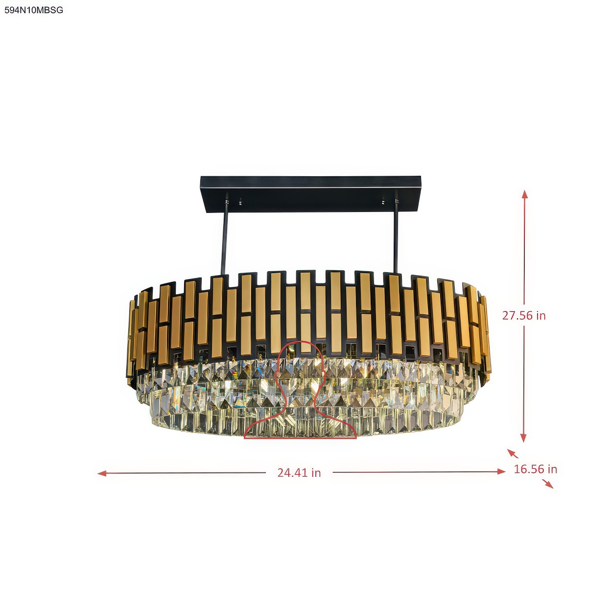Black Tie 10 Light Dimmable Linear Pendant dimensions