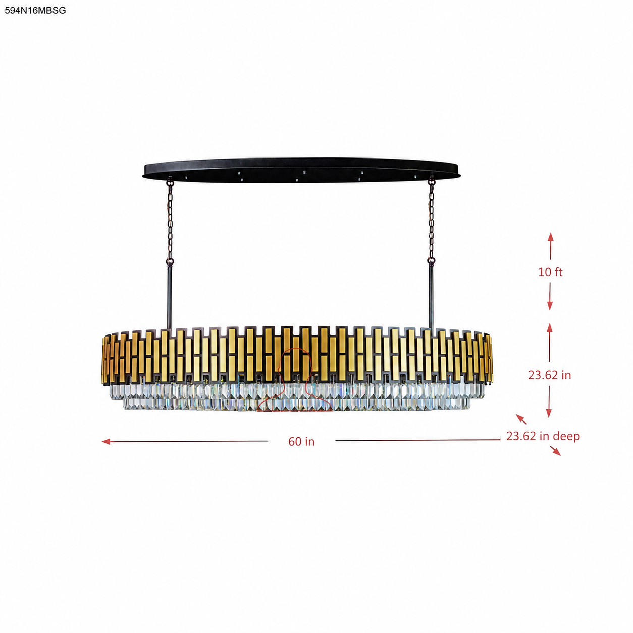 Black Tie 16 Light Dimmable Linear Pendant dimensions