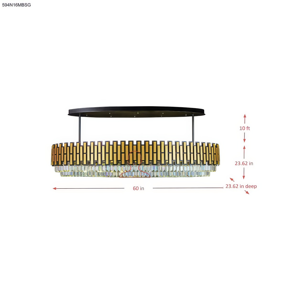 Black Tie 16 Light Dimmable Linear Pendant dimensions