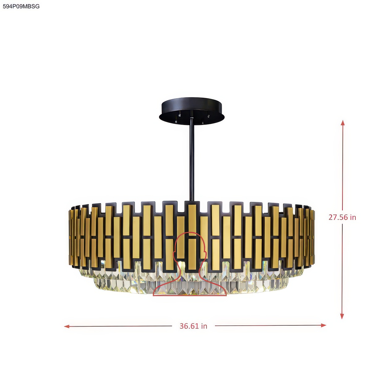 Black Tie 9 Light Dimmable Crystal Pendant Chandelier dimensions