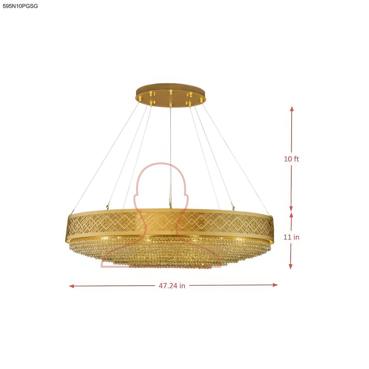 Gilded Stage 10 Light Dimmable Linear Pendant dimensions