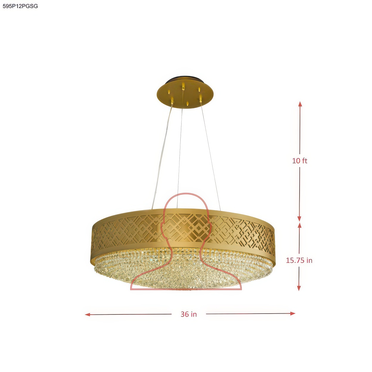 Gilded Stage 12 Light Dimmable Pendant Chandelier dimensions