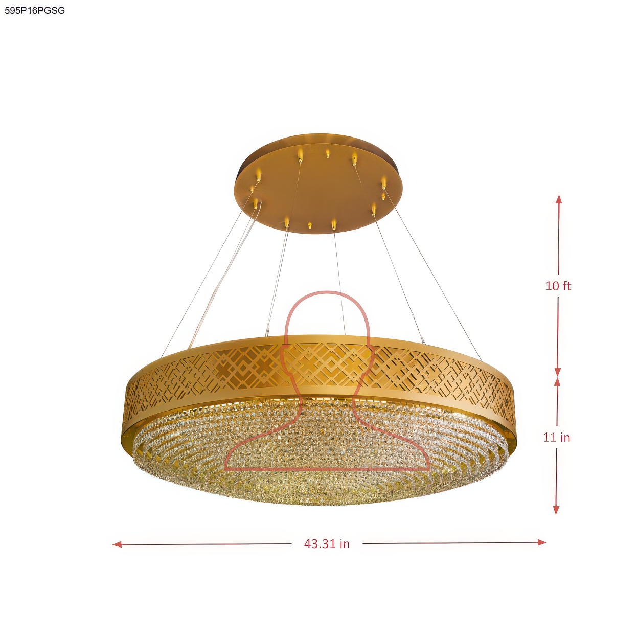 Gilded Stage 16 Light Dimmable Pendant Chandelier dimensions