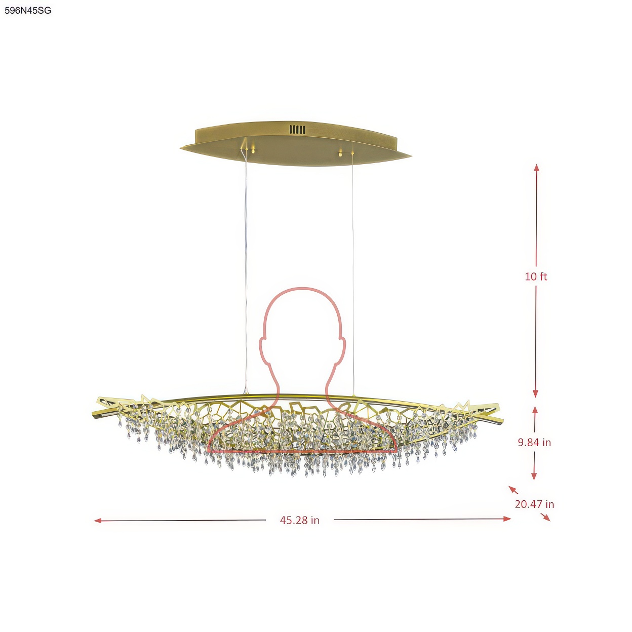 Continuum 45 Inch Dimmable Linear Pendant dimensions