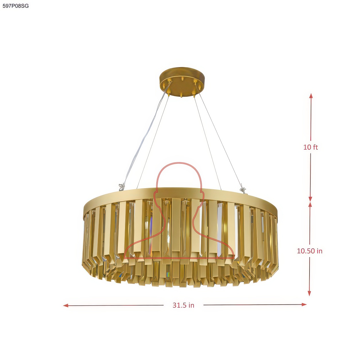 Halo Seventies 8 Light Dimmable Pendant Chandelier dimensions