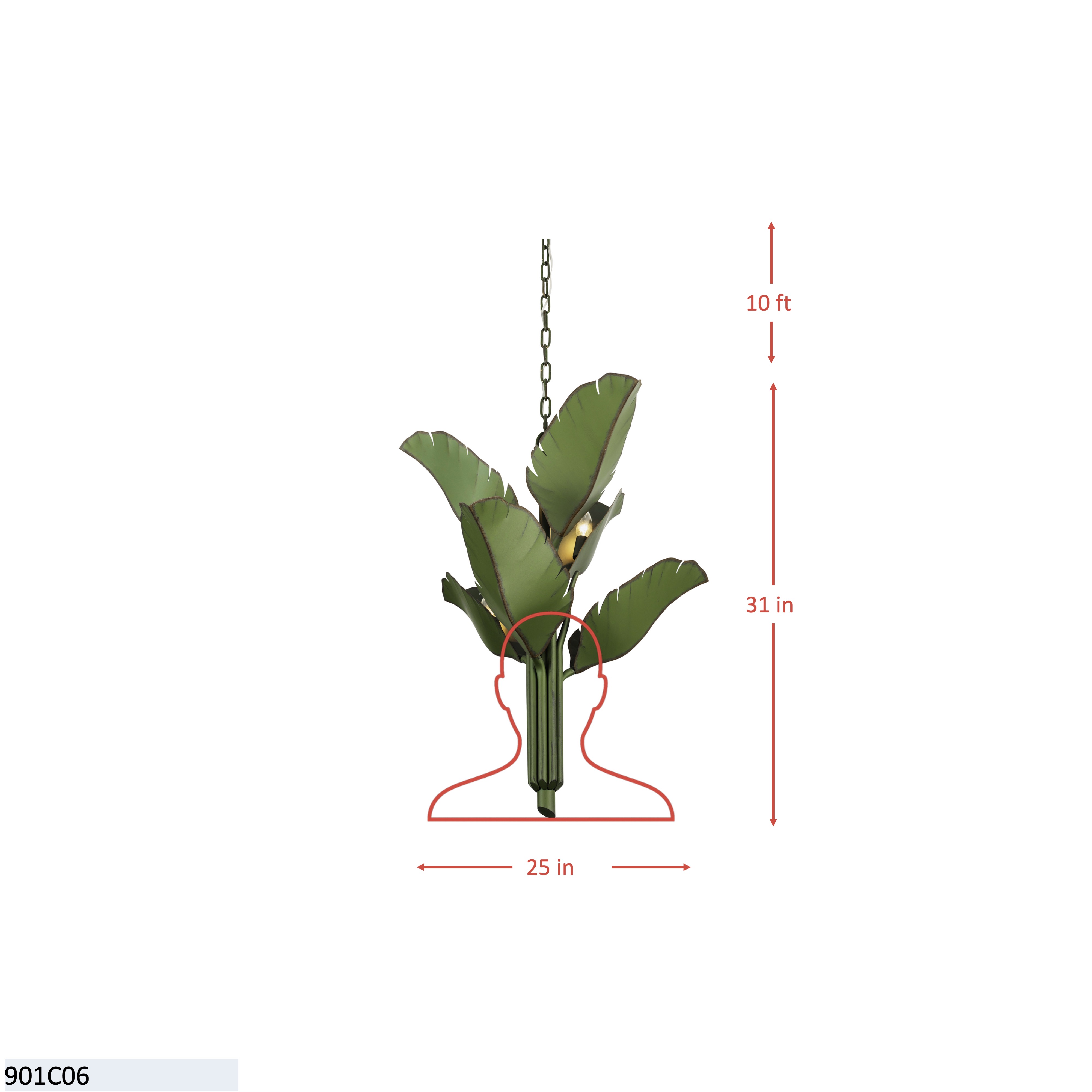 Banana Leaf 6 Light Chandelier - Banana Leaf dimensions