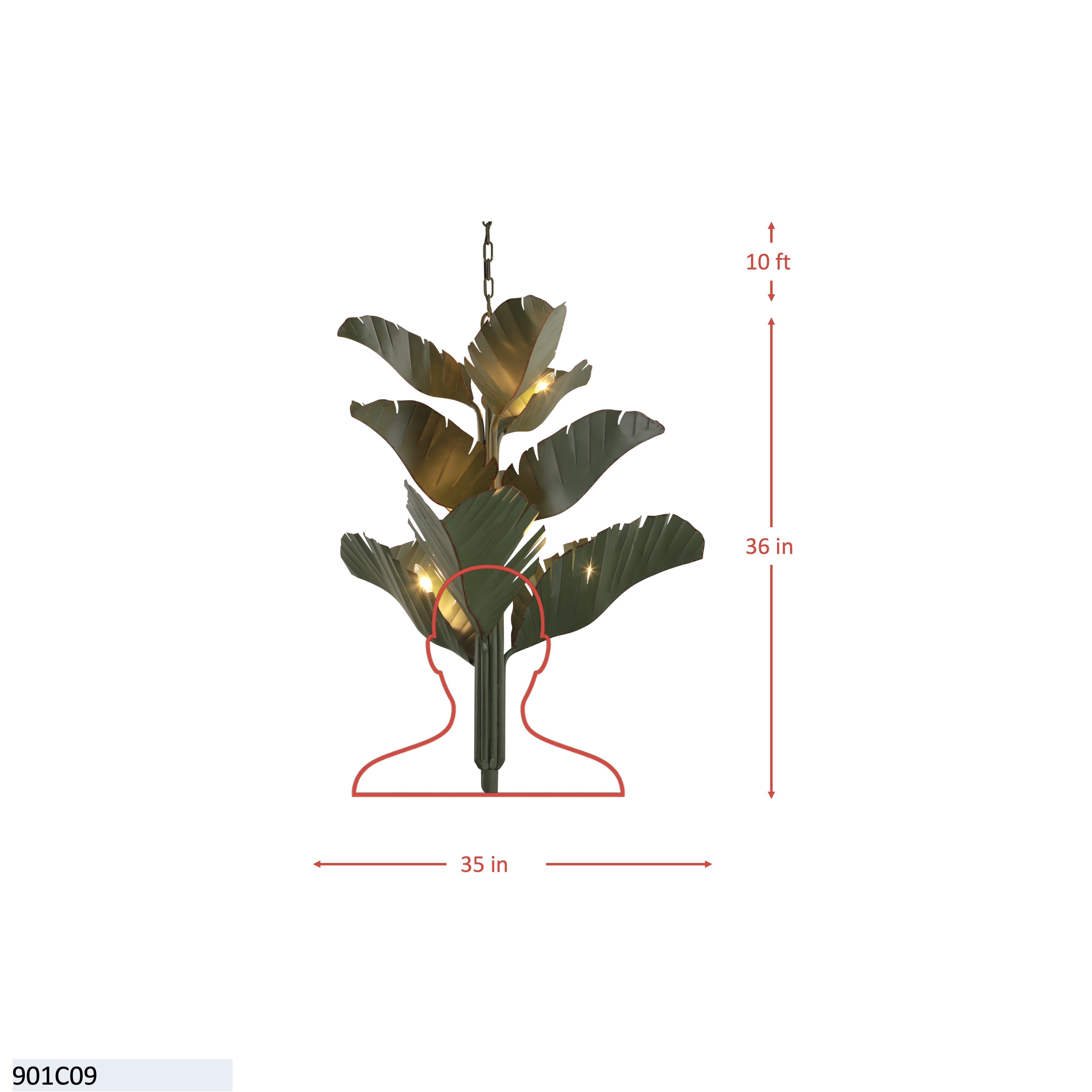 Banana Leaf 9 Light Chandelier - Banana Leaf dimensions
