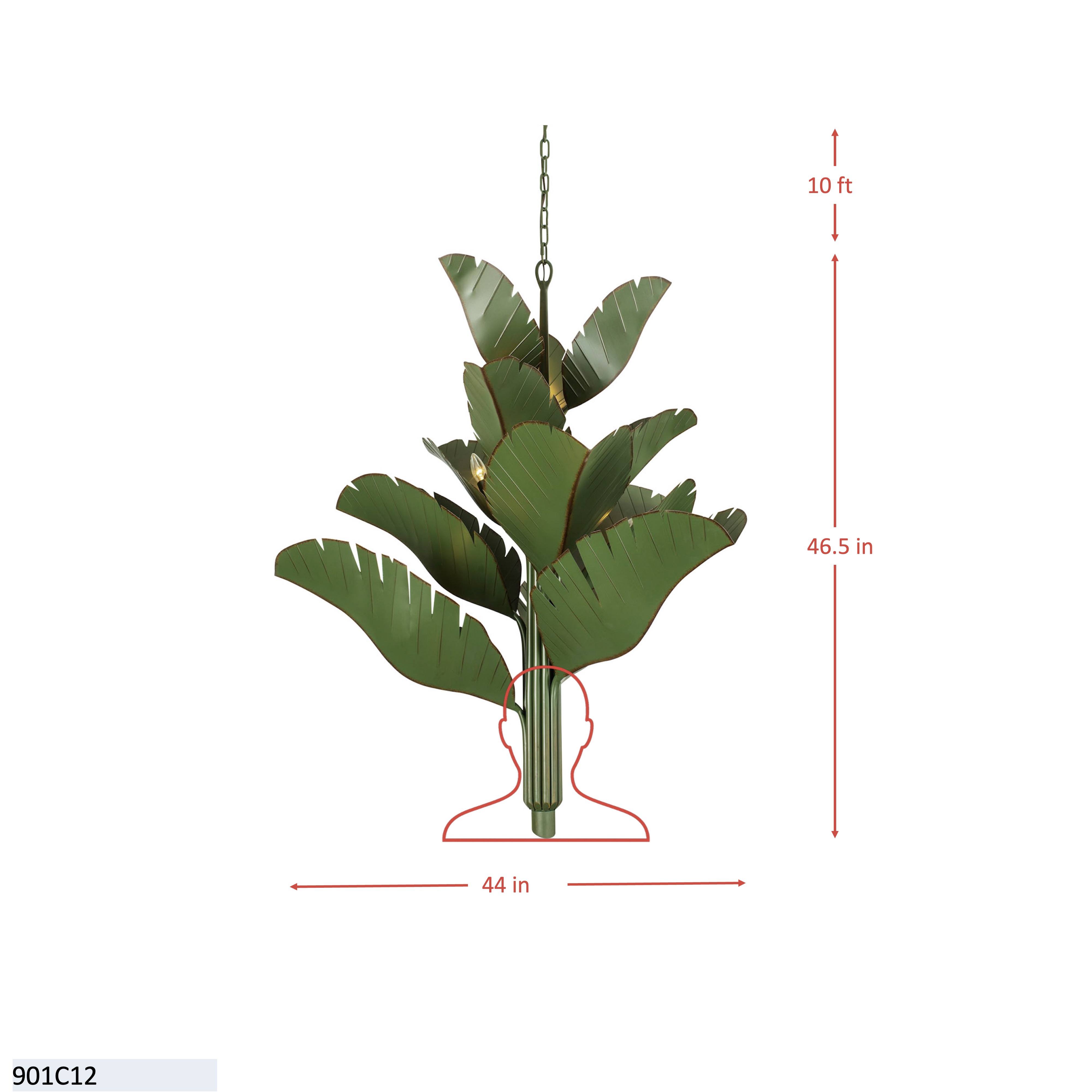 Banana Leaf 12 Light Chandelier - Banana Leaf dimensions