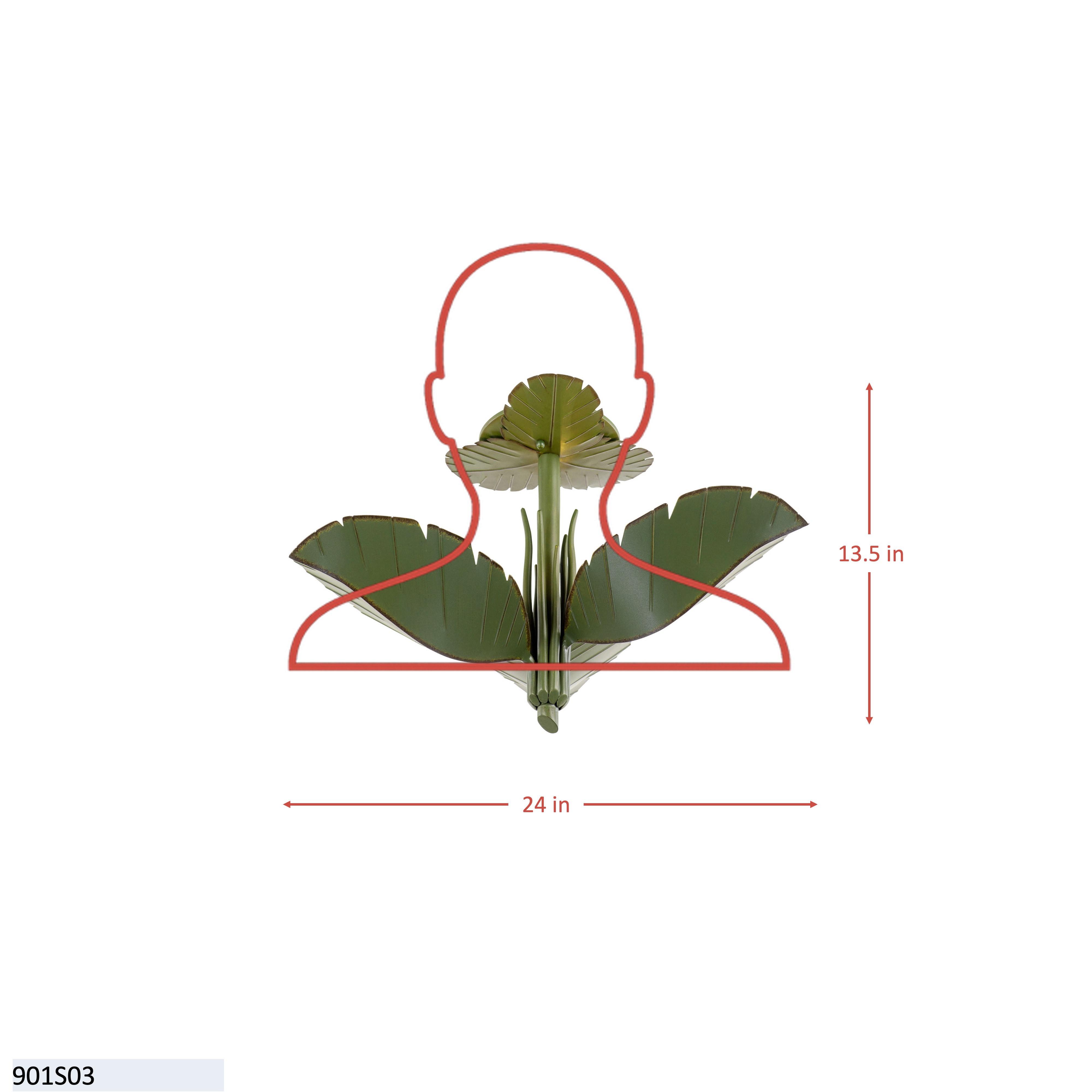 Banana Leaf 3 Light Semi-Flush - Gold/Dark Edging dimensions