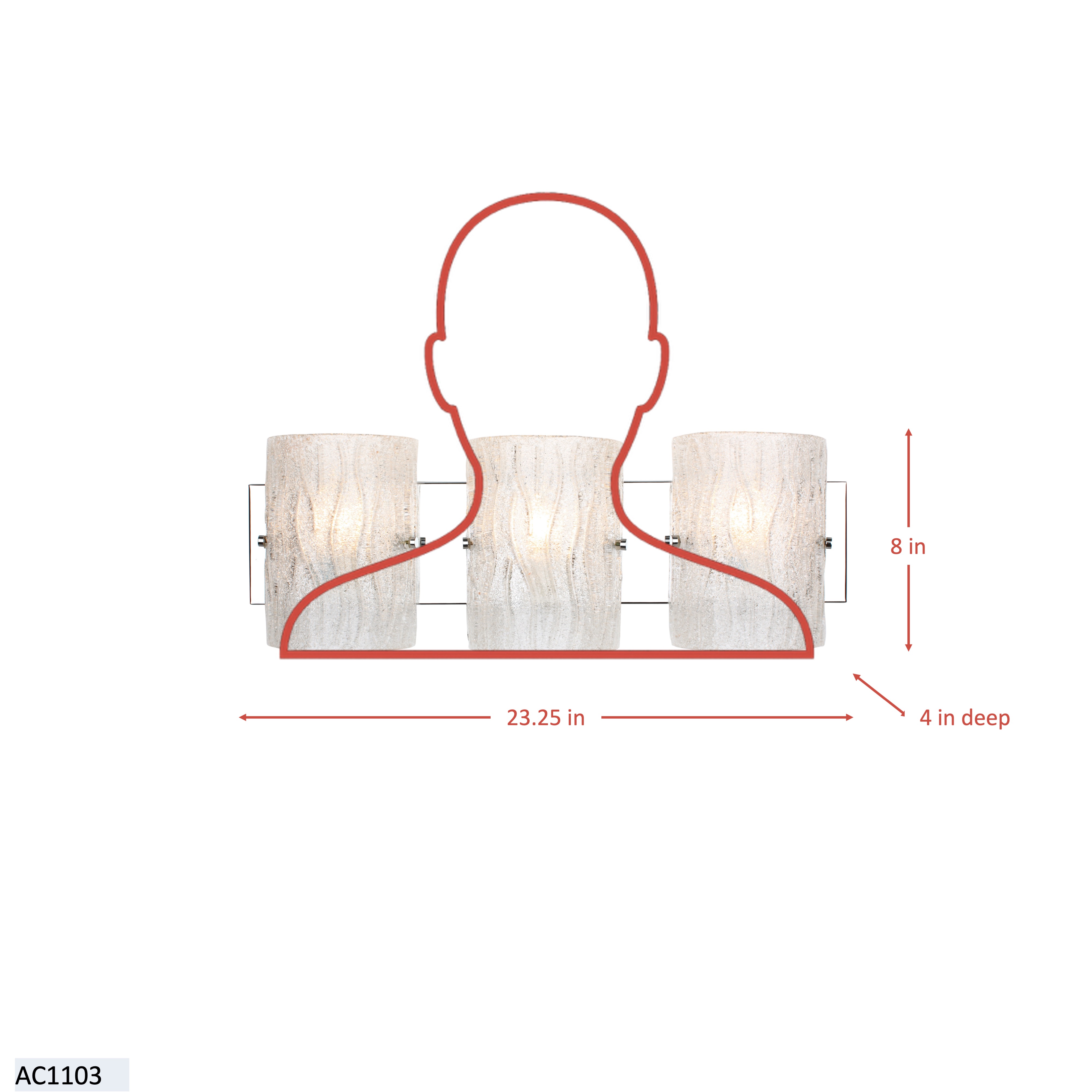 Brilliance 3 Light Bath - Chrome dimensions