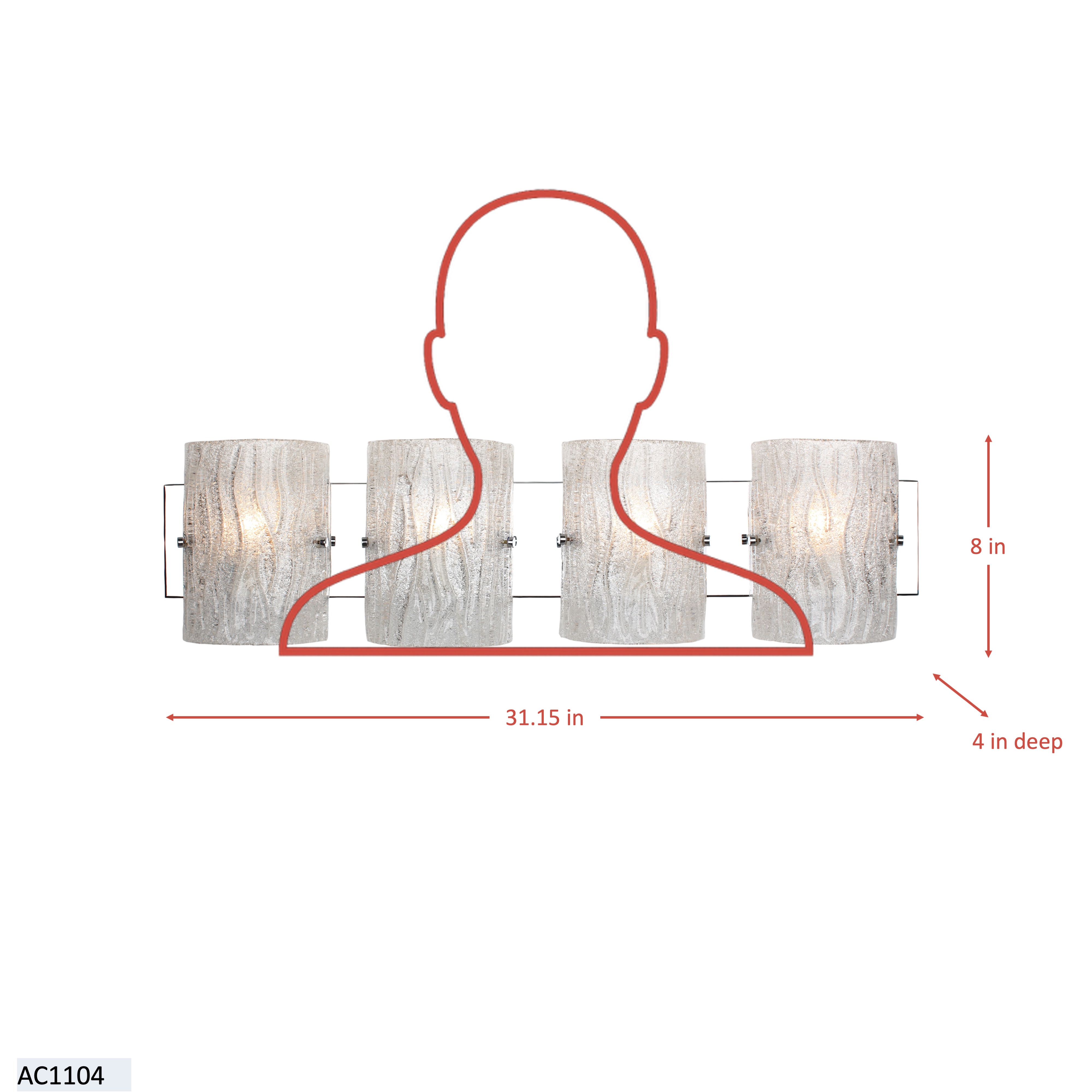 Brilliance 4 Light Bath - Chrome dimensions