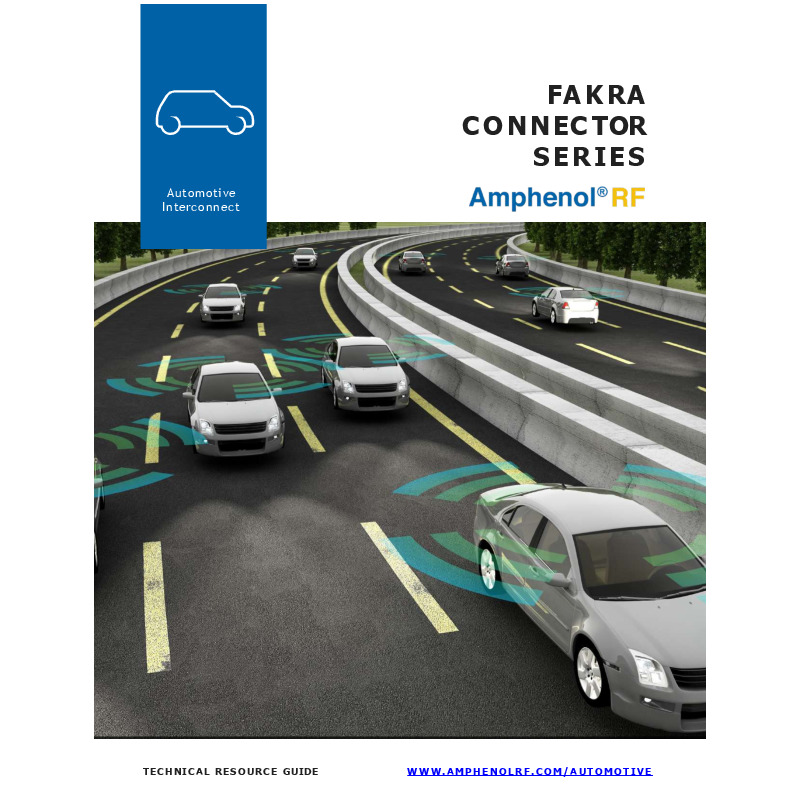 The Amphenol RF FAKRA Technical Guide outlines the features and applications of FAKRA connectors, which are designed for the automotive industry to support systems like GPS, cellular, Bluetooth, and satellite radio. The guide highlights their compliance with FAKRA and USCAR standards, their ability to handle frequencies up to 6 GHz, and the introduction of the AUTOMATE® (mini-FAKRA) series for higher data transmission rates up to 20 Gbps, suitable for autonomous and connected vehicles.
