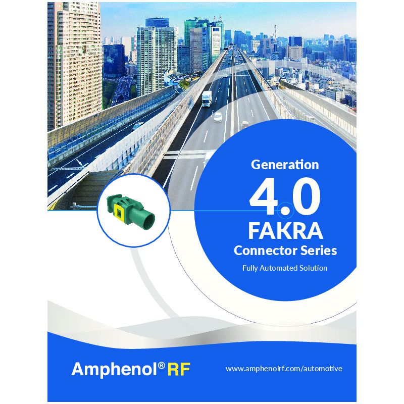 The Amphenol RF Generation 4 FAKRA Solutions Guide details the latest generation of FAKRA connectors, featuring an upgraded SMB connector design with fully automated cable termination and compliance with USCAR and FAKRA 2 standards. These connectors support high-volume automotive applications such as surround cameras, infotainment, GPS, and emerging technologies like autonomous vehicle systems, offering benefits like ruggedized housings, multiple key codes, and reliable performance up to 6 GHz.