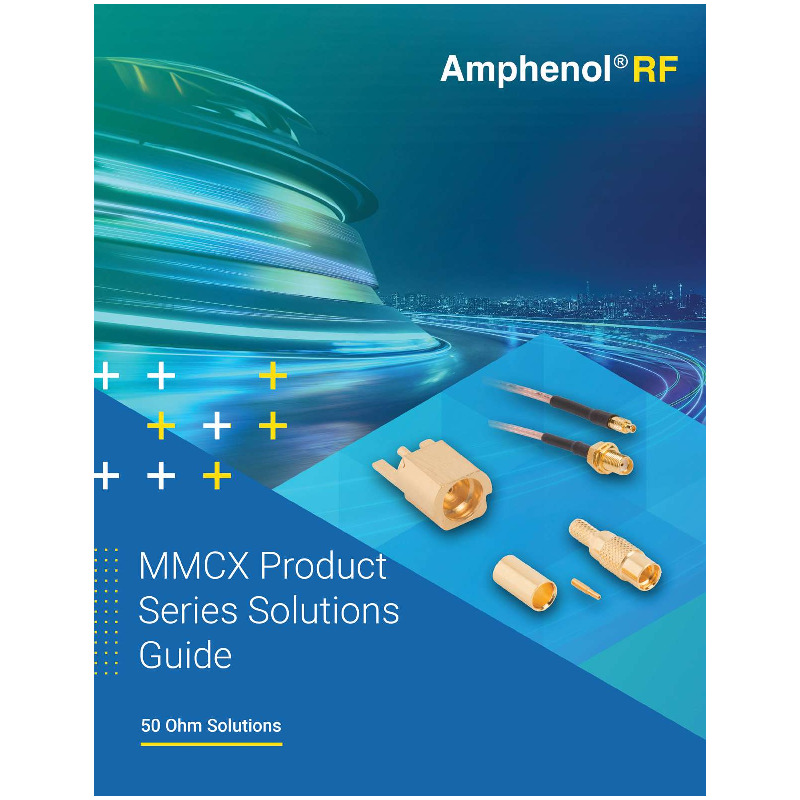 The Amphenol RF MMCX series catalog features a compact line of 50-ohm RF connectors delivering reliable performance from DC to 6 GHz. With a 3.5 mm snap-on interface rated for 500 mating cycles, the series supports secure, tool-free connections in space-constrained designs.