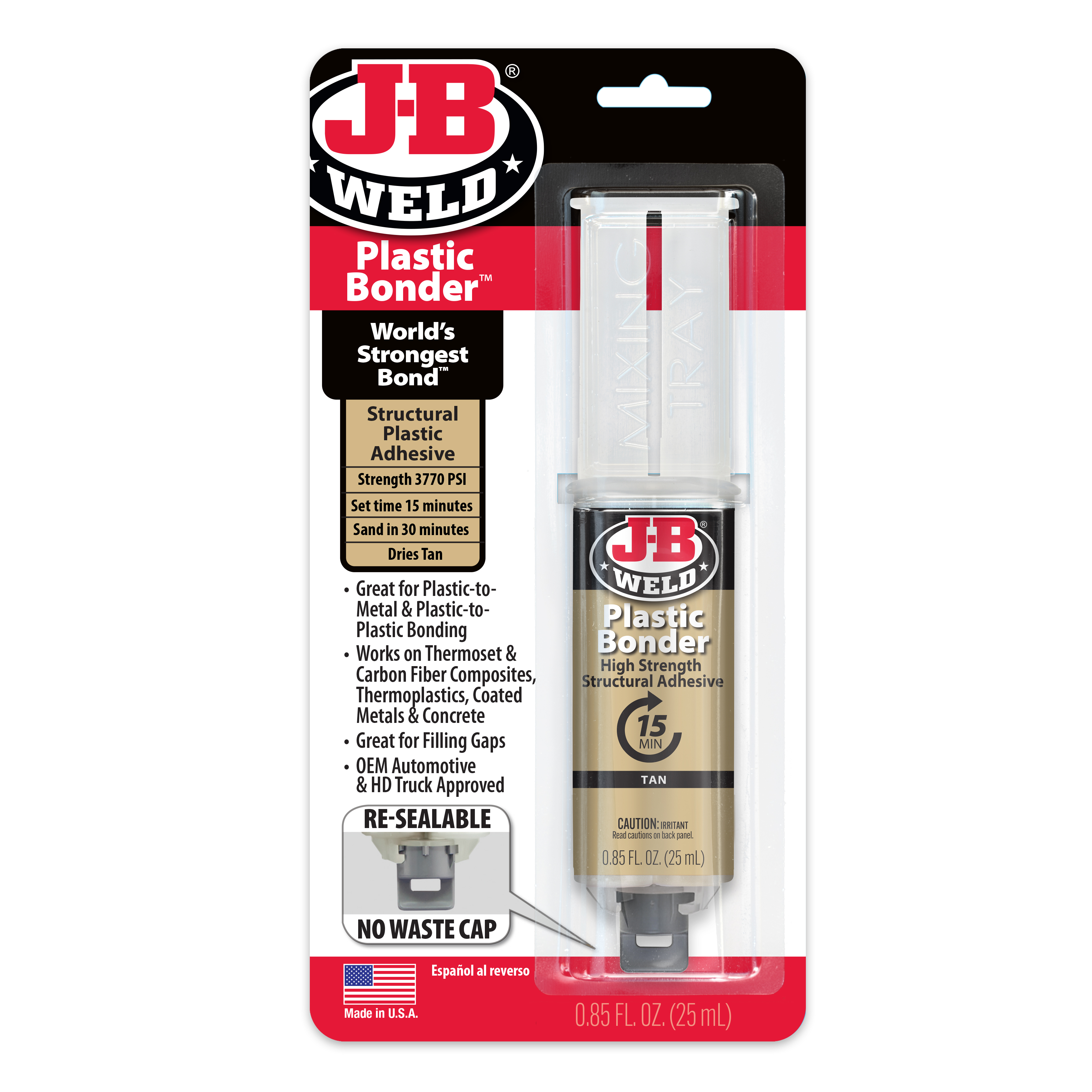 J-B Weld Plastic Bonder Tan Syringe Epoxy Adhesive 25 ml, quick