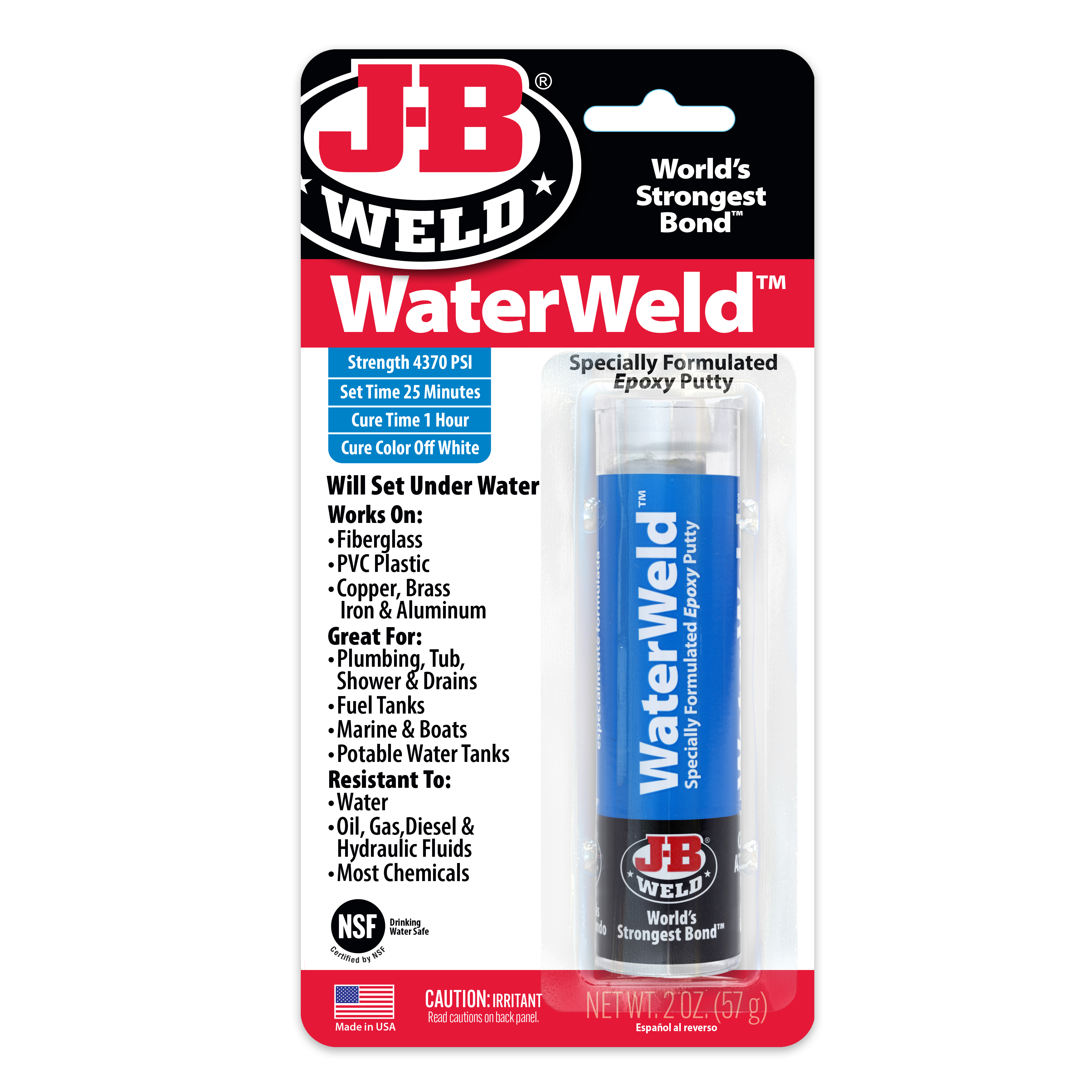 J-B Weld Water Weld Epoxy Putty Stick - 2 oz. White - Walmart.com