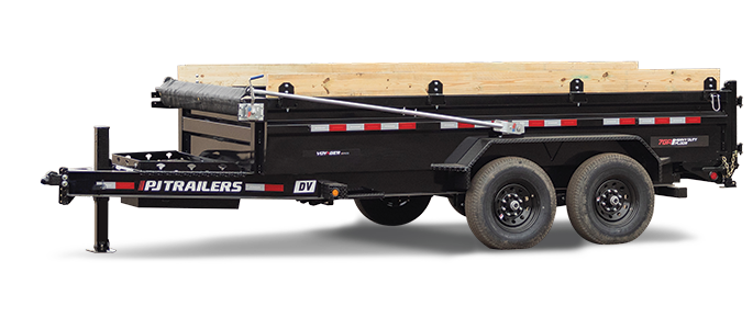 PJ TRAILERS DVJ1 PJ 7X14 DUMP EB2 14PLY SM 10KJ HYDL10 4 WALL 2WG SIR SD BK Image 0