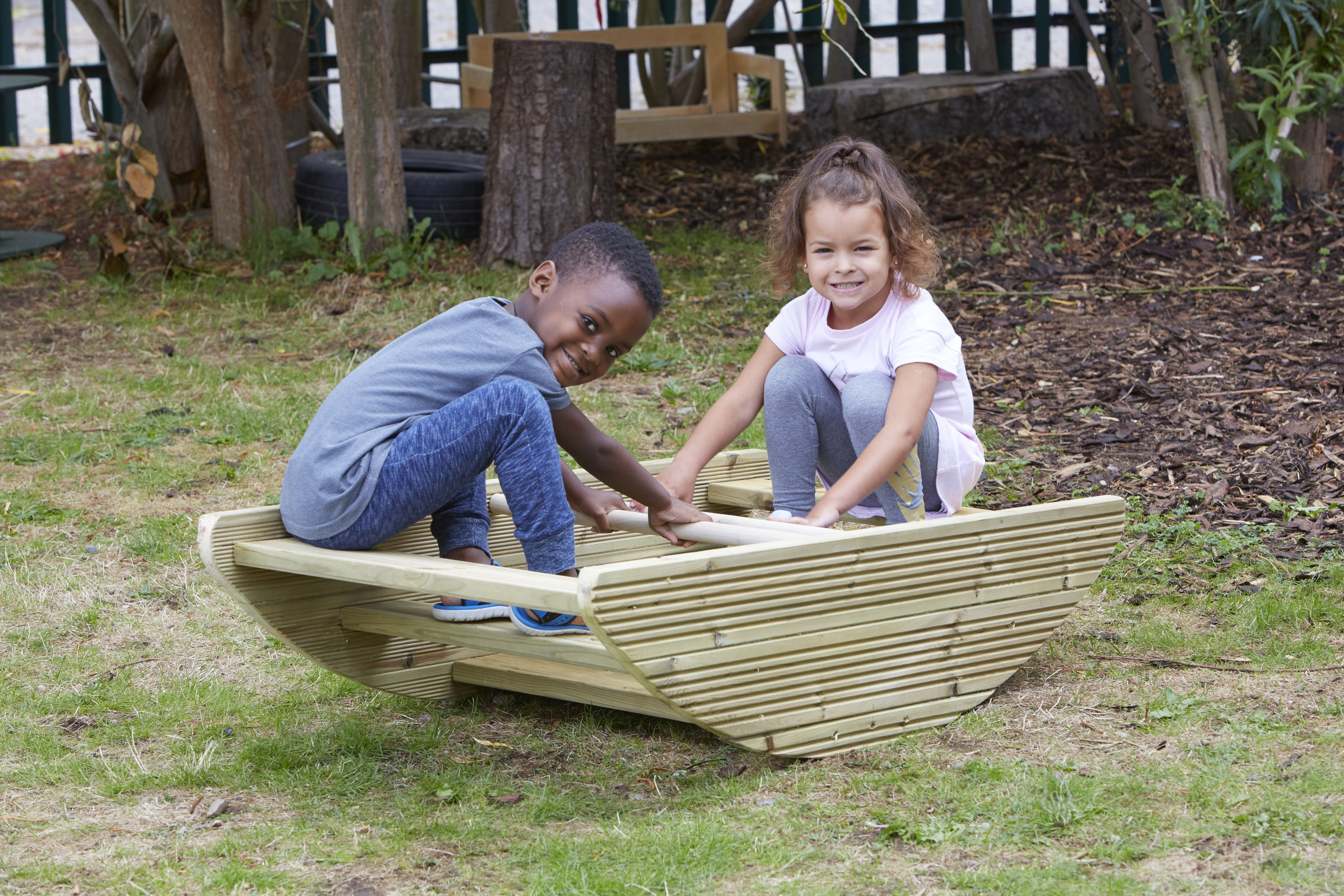 Outdoor Rocking Boat and Steps