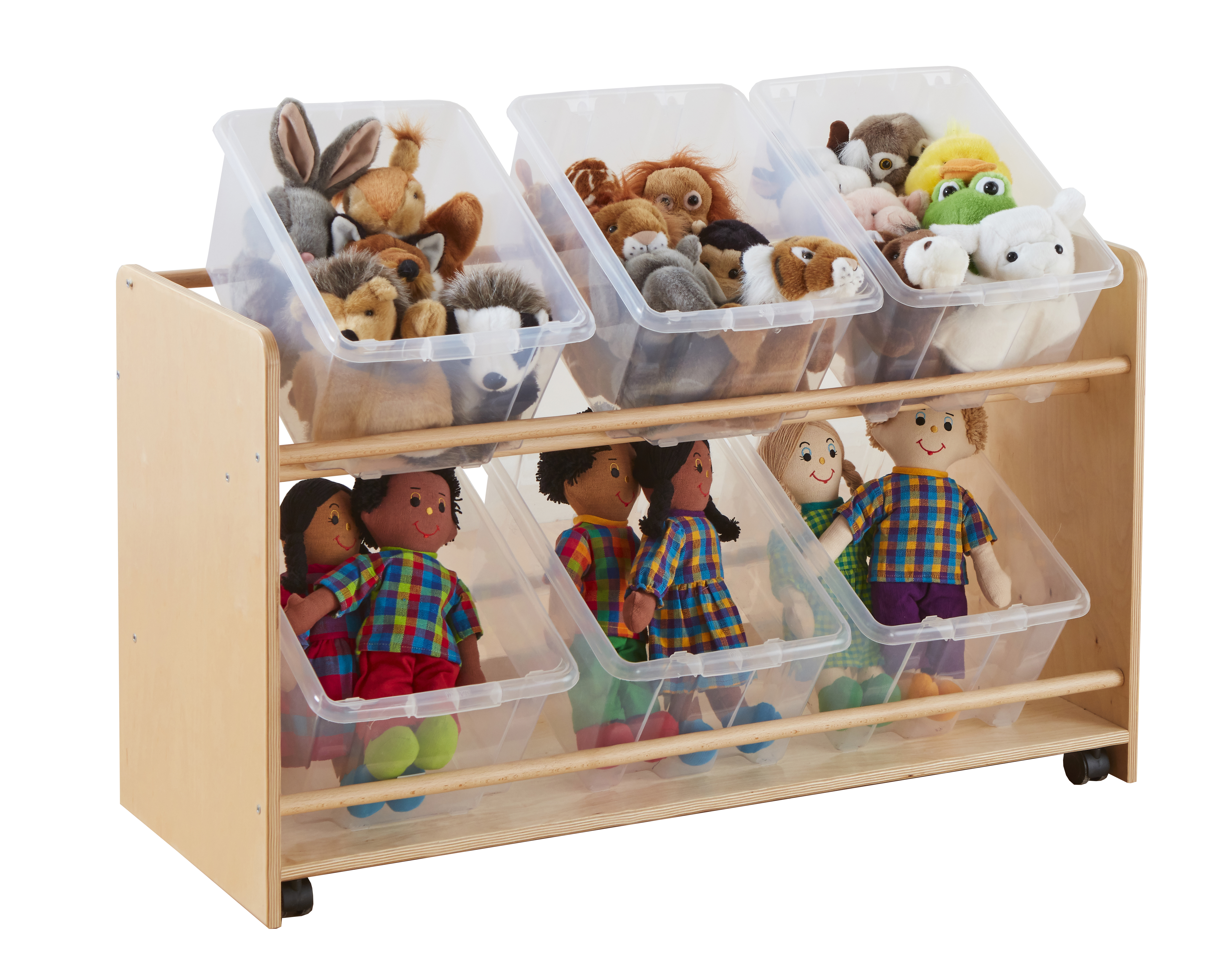 Rookie Open Mobile Basket Shelf with Clear Boxes