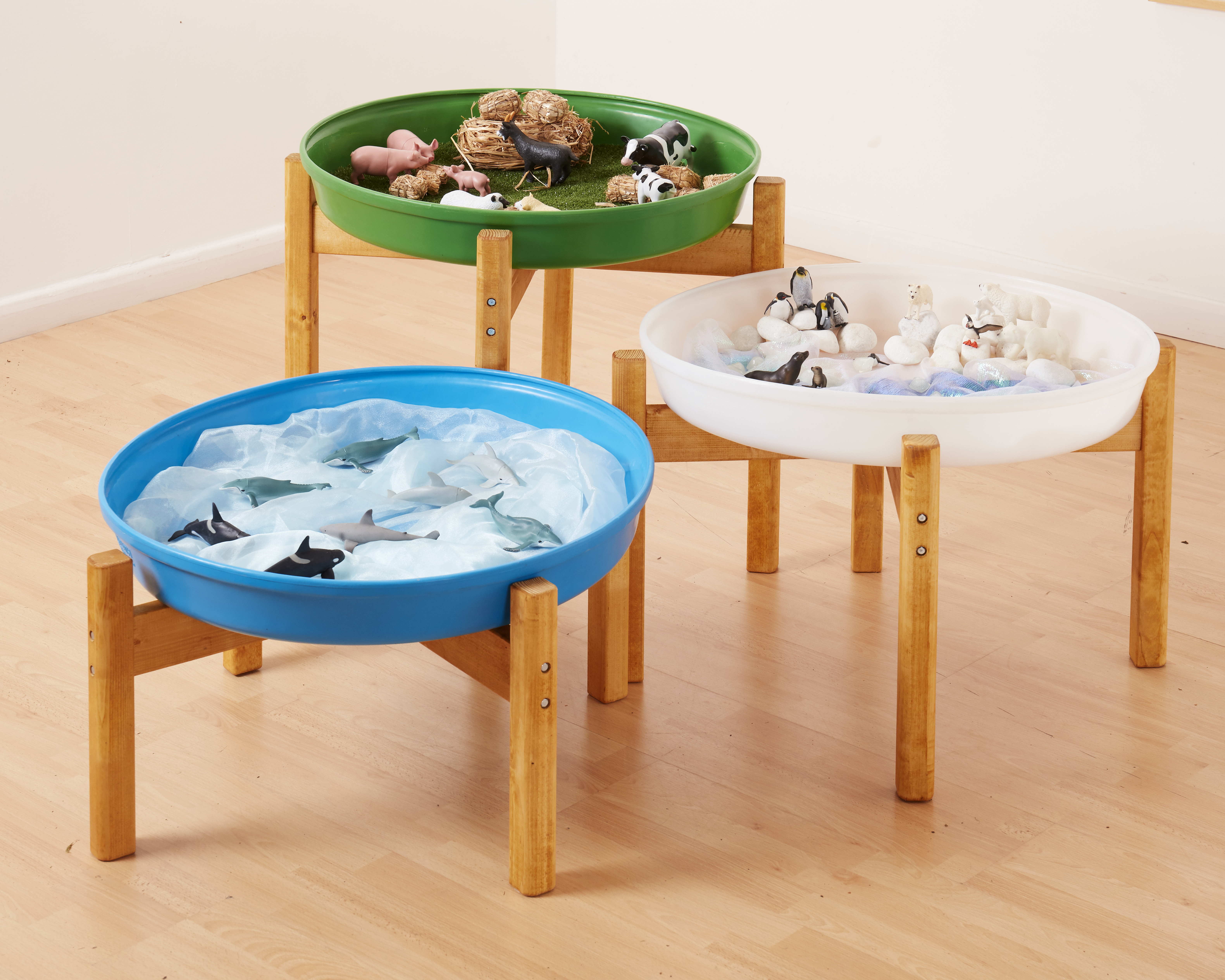 Trio of Landscape Deep Spot Trays and Stands
