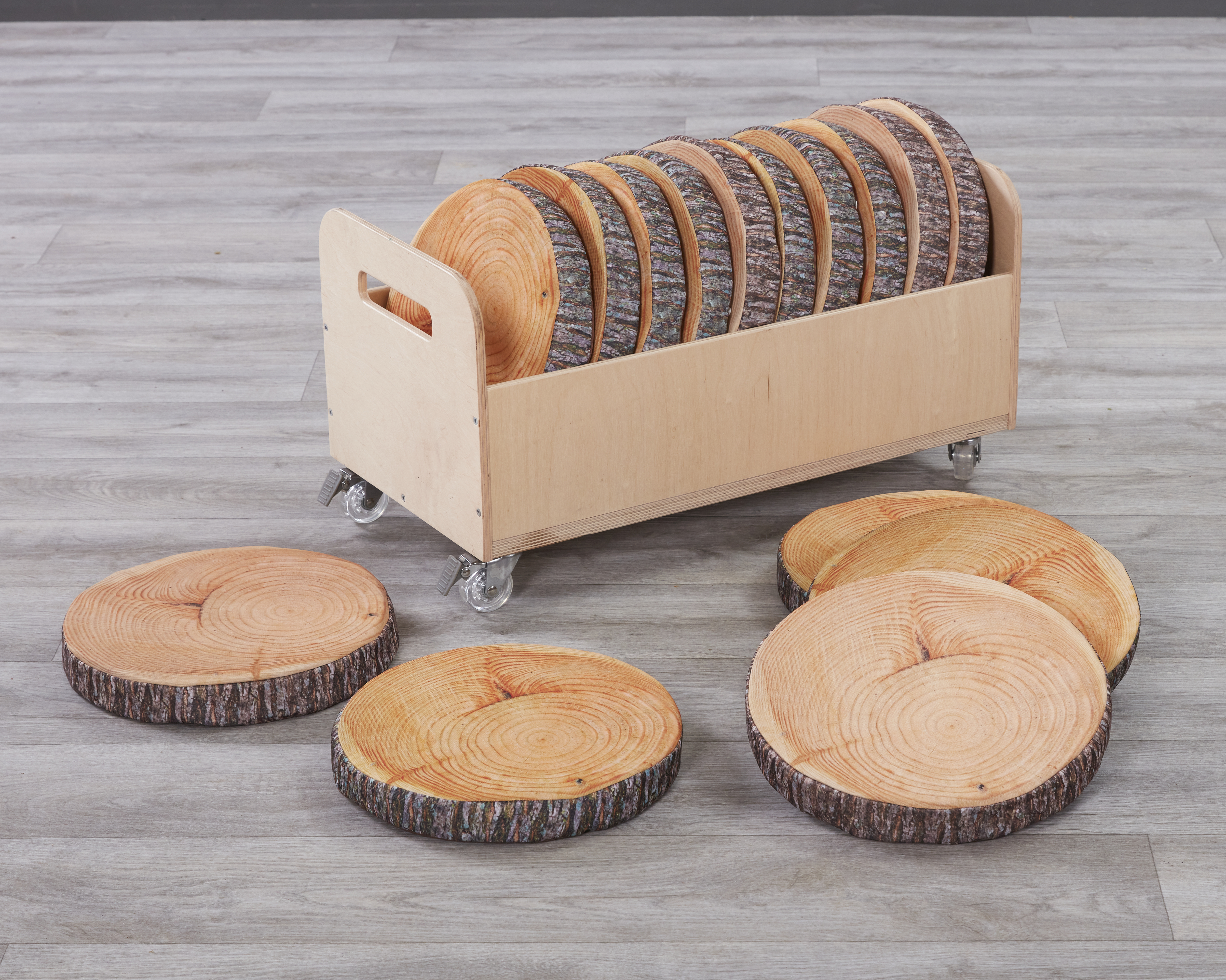 Log Slice Style Cushions in Trolley