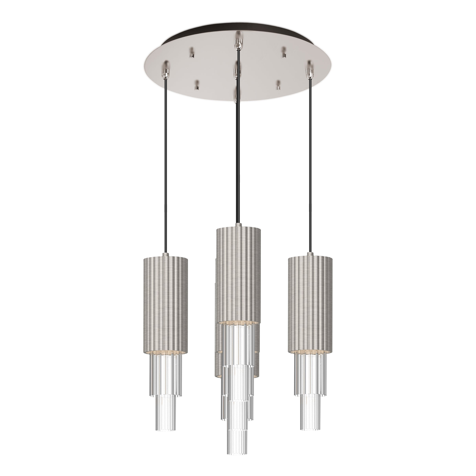 Bordeaux 15-In Brushed Nicket/Clear Ribbed Glass 5-Light Multi Pendant