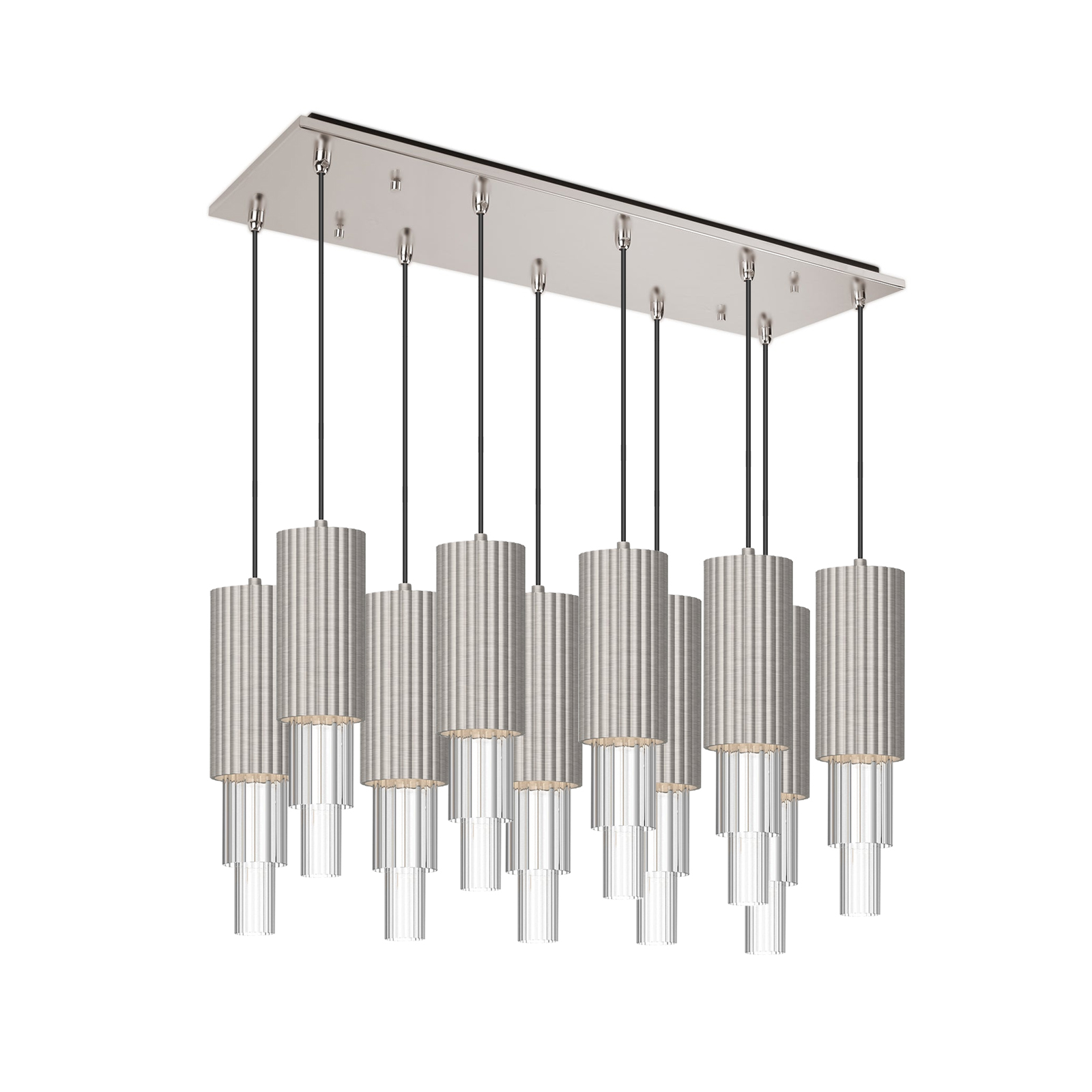 Bordeaux 28-in Brushed Nicket/Clear Ribbed Glass 10-Light Multi Pendant