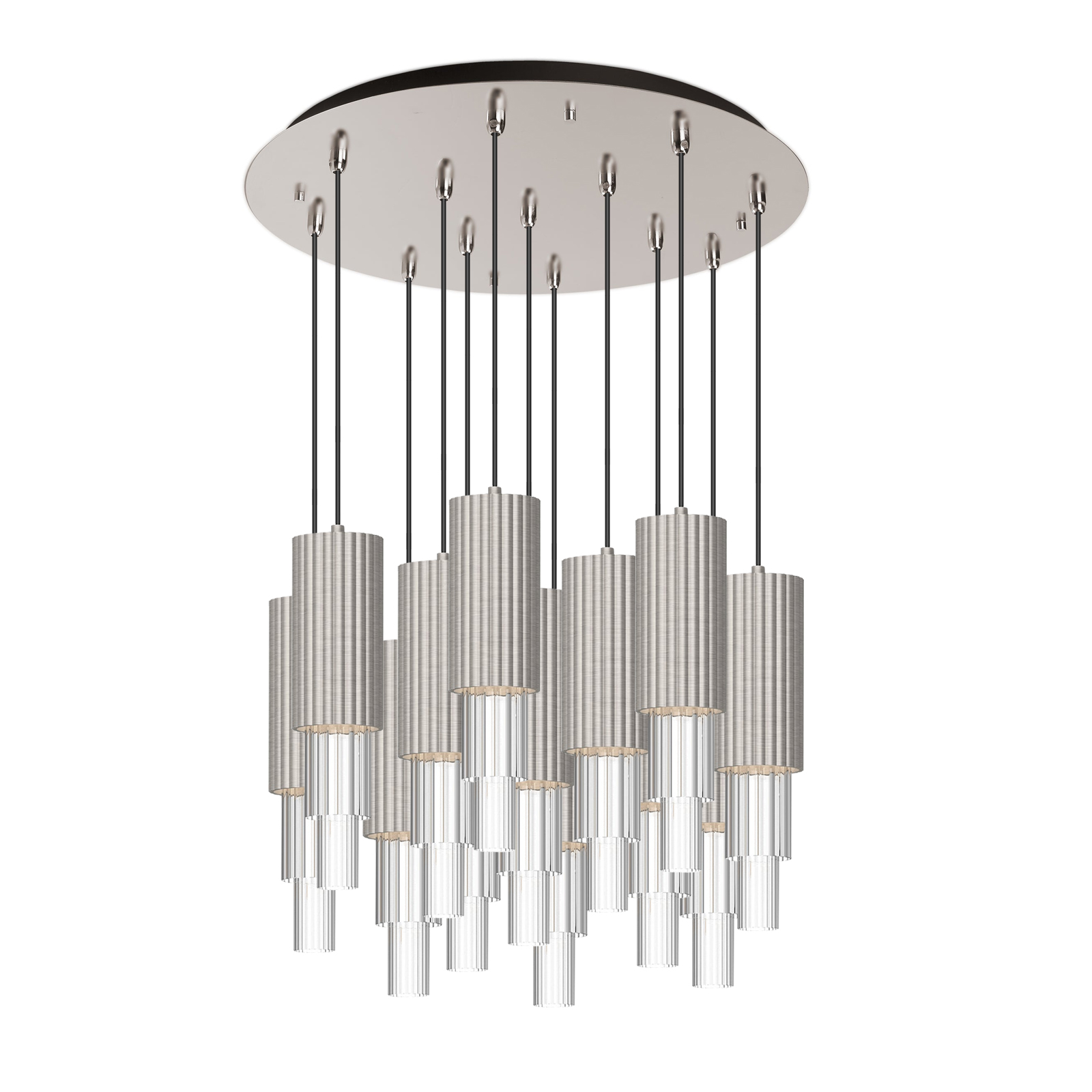 Bordeaux 24-in Brushed Nicket/Clear Ribbed Glass 13-Light Multi Pendant