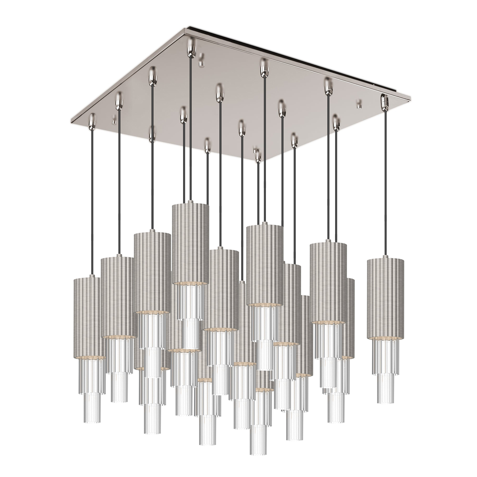 Bordeaux 20-in Brushed Nicket/Clear Ribbed Glass 16-Light Multi Pendant