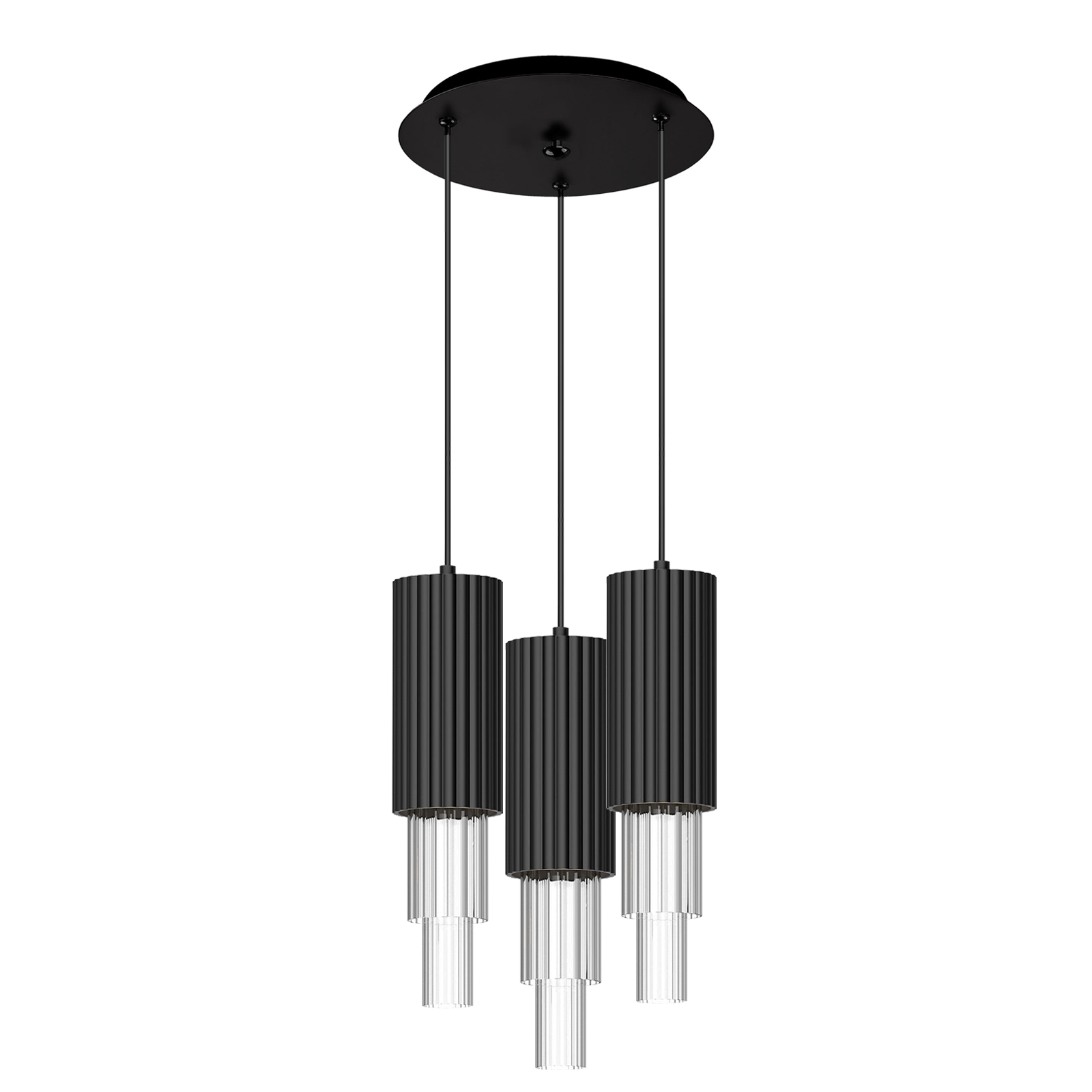 Bordeaux 12-in Matte Black/Clear Ribbed Glass 3-Light Multi Pendant