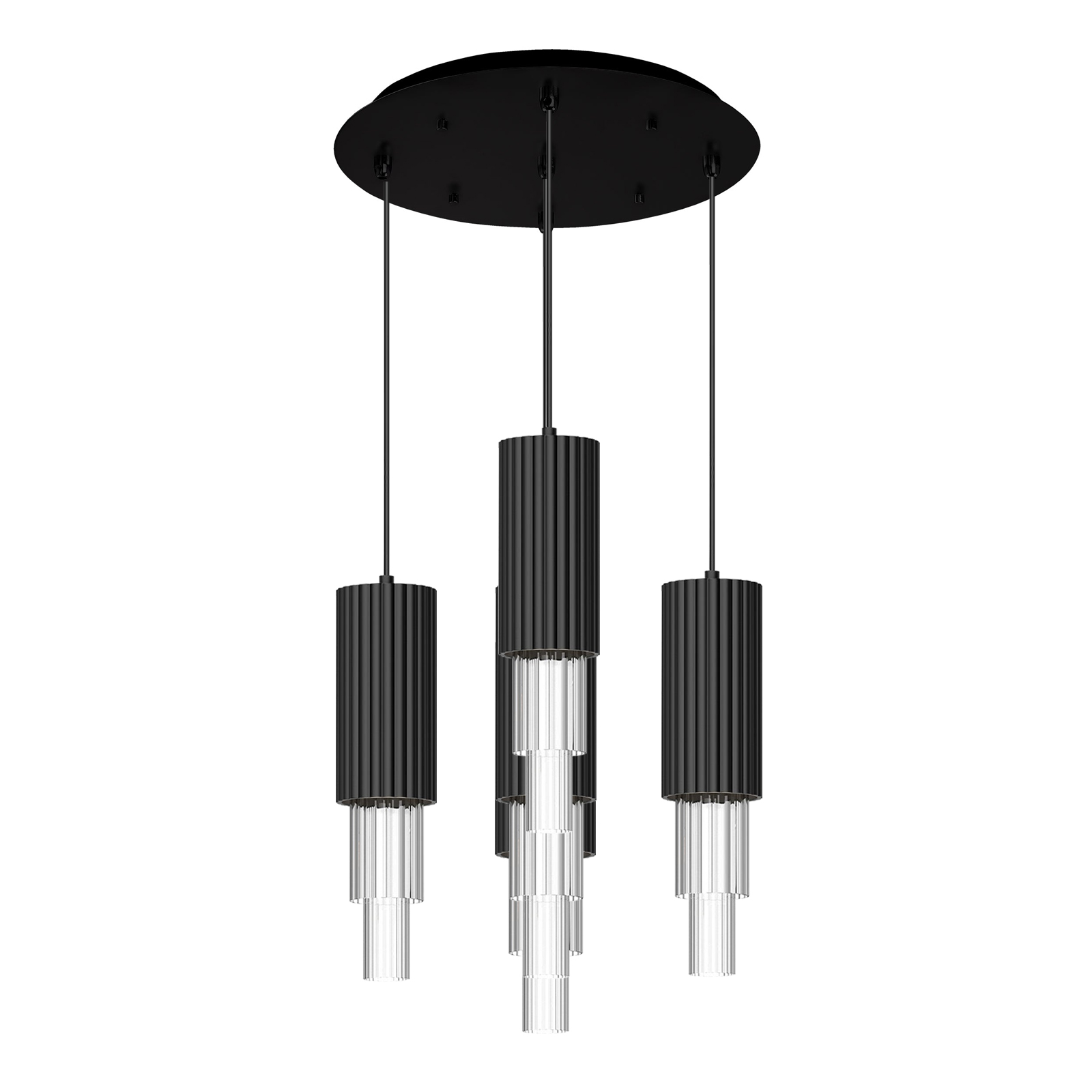 Bordeaux 15-in Matte Black/Clear Ribbed Glass 5-Light Multi Pendant