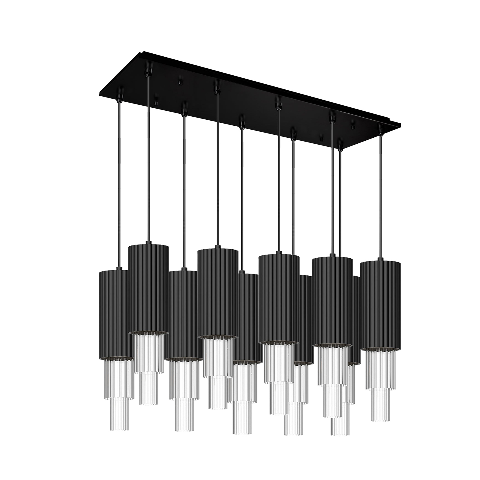 Bordeaux 28-in Matte Black/Clear Ribbed Glass 10-Light Multi Pendant