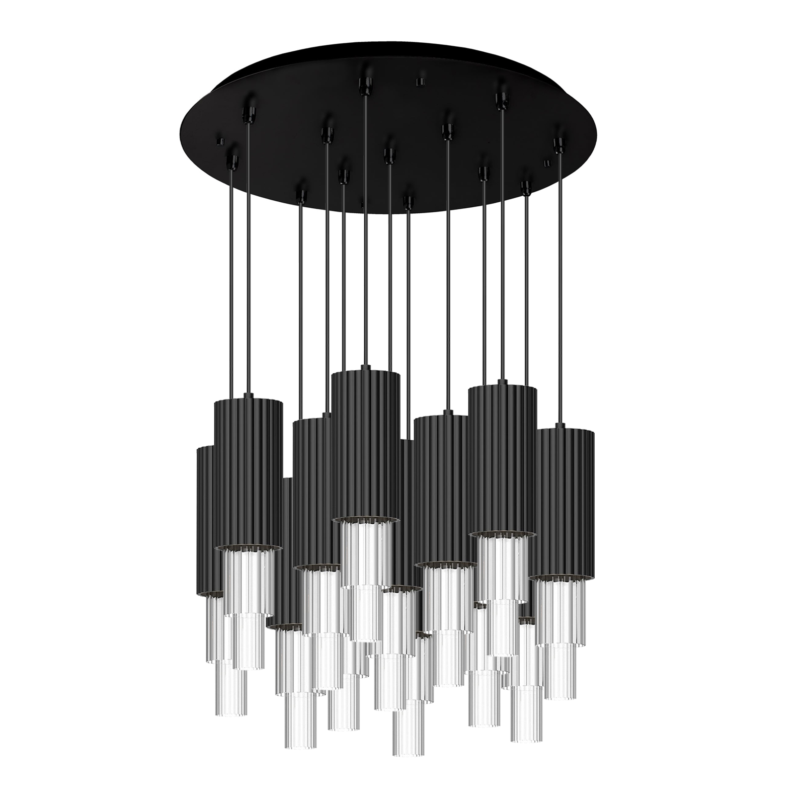 Bordeaux 25-in Matte Black/Clear Ribbed Glass 13-Light Multi Pendant