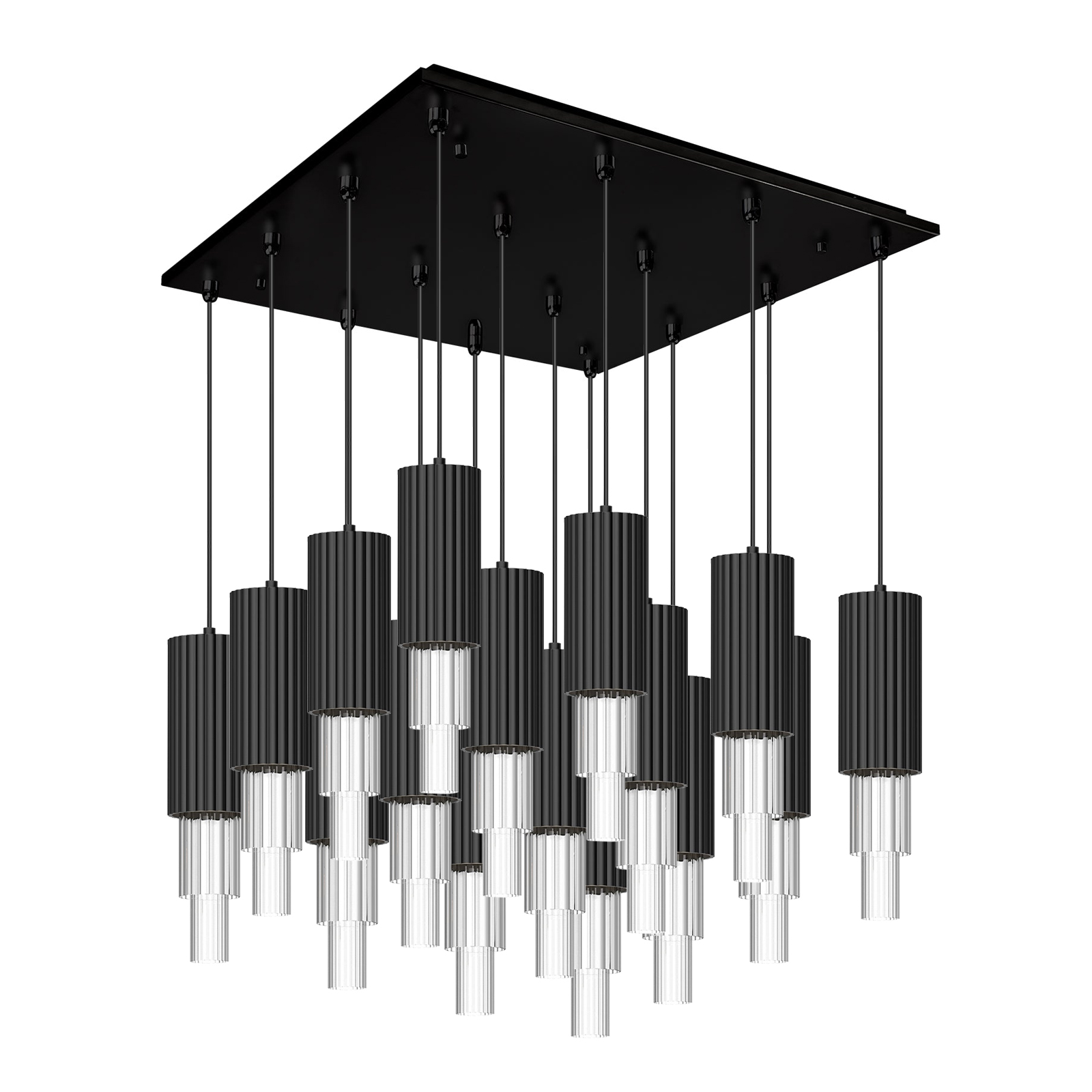 Bordeaux 20-in Matte Black/Clear Ribbed Glass 16-Light Multi Pendant