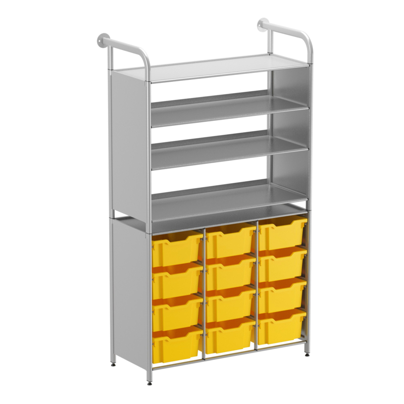 Callero Custom Tall Display-Store Starter Unit 3 Flat Shelves & 12 Deep Trays