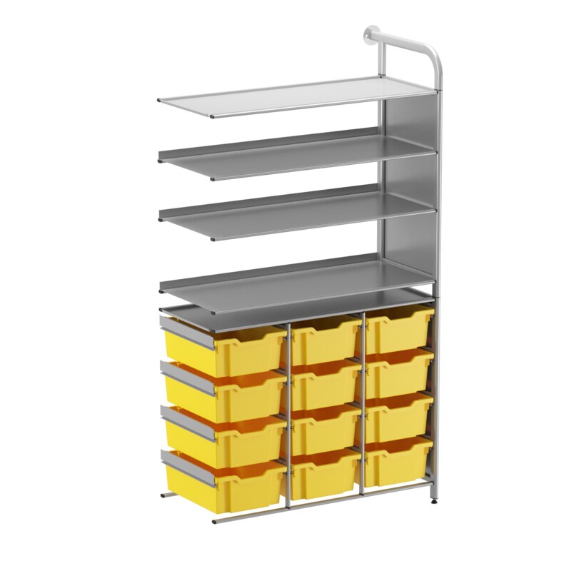 Callero Custom Tall Display-Store Adder Unit 3 Flat Shelves & 12 Deep Trays