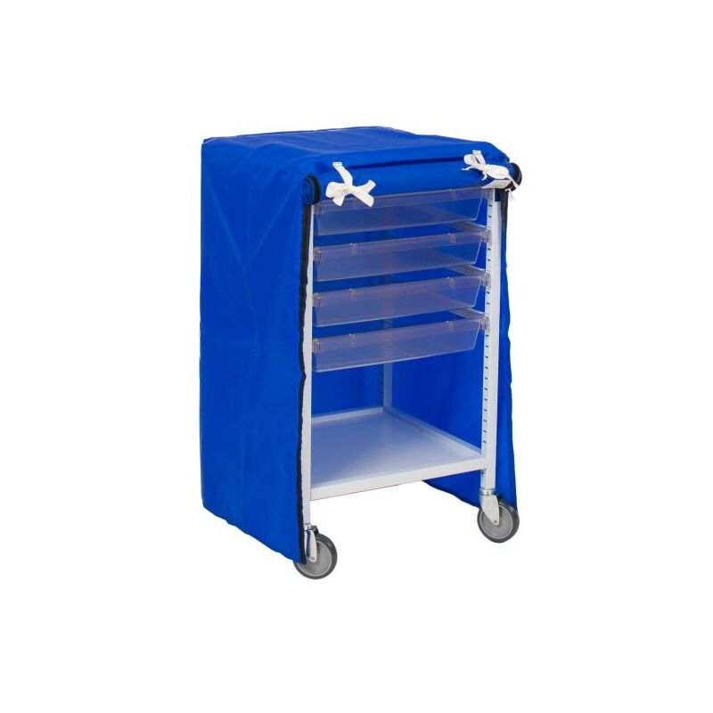Classic Resuscitation Low Single Fixed Runner White Trolley 4 Shallow Antimicrobial Translucent Trays (Assembled)
