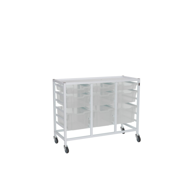 Medical Compact Low Treble Fixed Runner Trolley 3 Shallow 3 Deep 3 Extra Deep Antimicrobial Trays (Assembled)