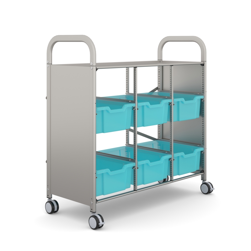 Callero Shield Library Silver Cart 6 Deep Antimicrobial Kiwi Jelly Trays