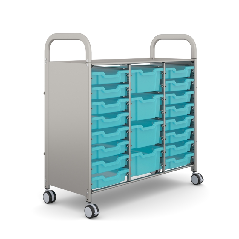 Callero Shield Triple Silver Cart 16 Shallow & 4 Deep Antimicrobial Kiwi Jelly Trays