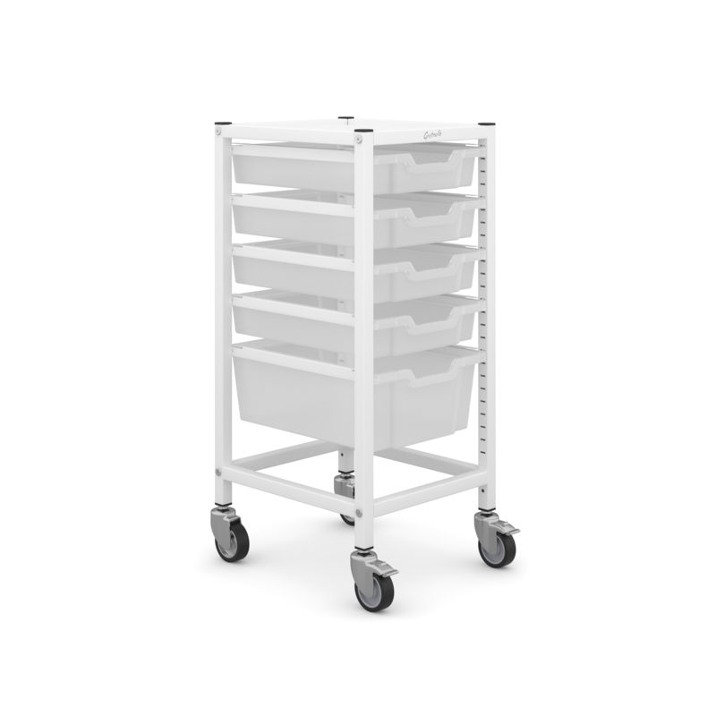 Medical Compact Single Trolley 4 Shallow & 1 Deep Antimicrobial Trays (Assembled)
