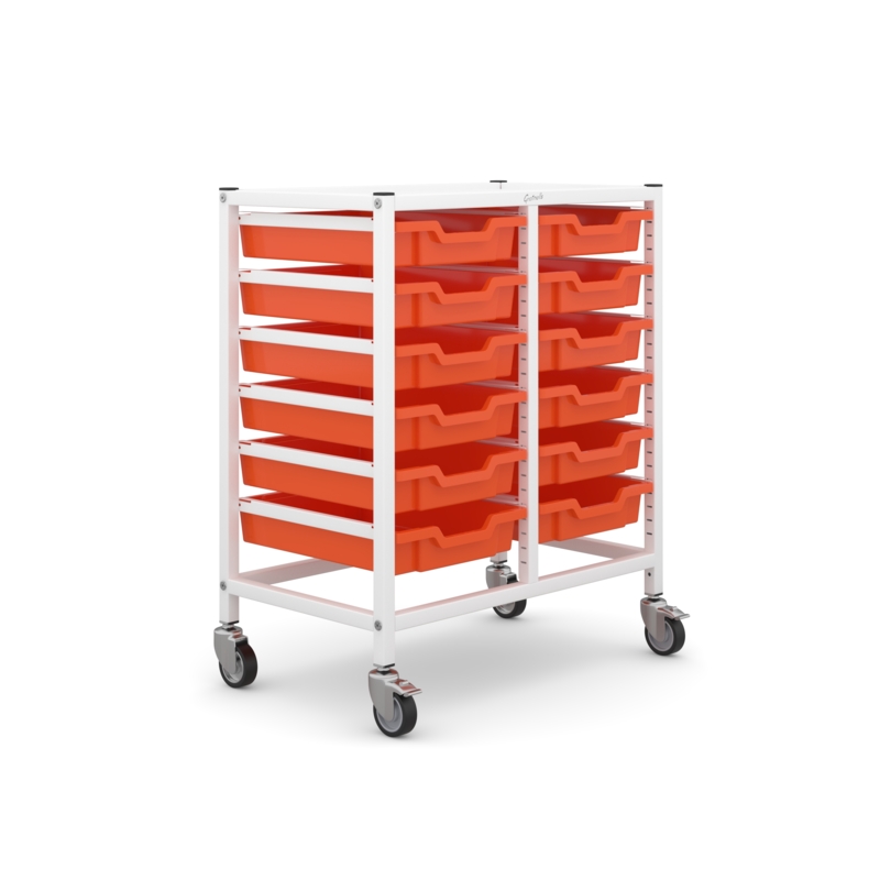 Science Bench Height Double Trolley 12 Shallow Trays