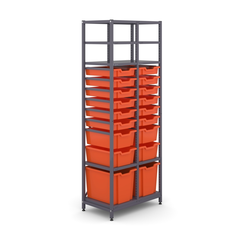 Science ChemStore Tall Double Frame 8 Shelves 2 Jumbo 4 Deep & 12 Shallow Trays