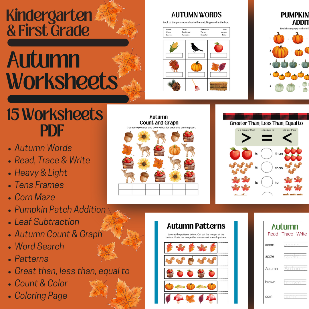 kindergarten-first-grade-autumn-workbook-worksheets-homeschool-seasonal-fall-math-language-arts-spelling-reading-counting-writing-classful